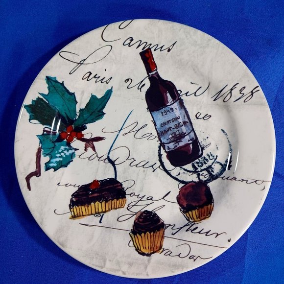 4 Williams Sonoma Portugal Pottery Christmas in Paris Salad Dessert Plates Set - Picture 9 of 10